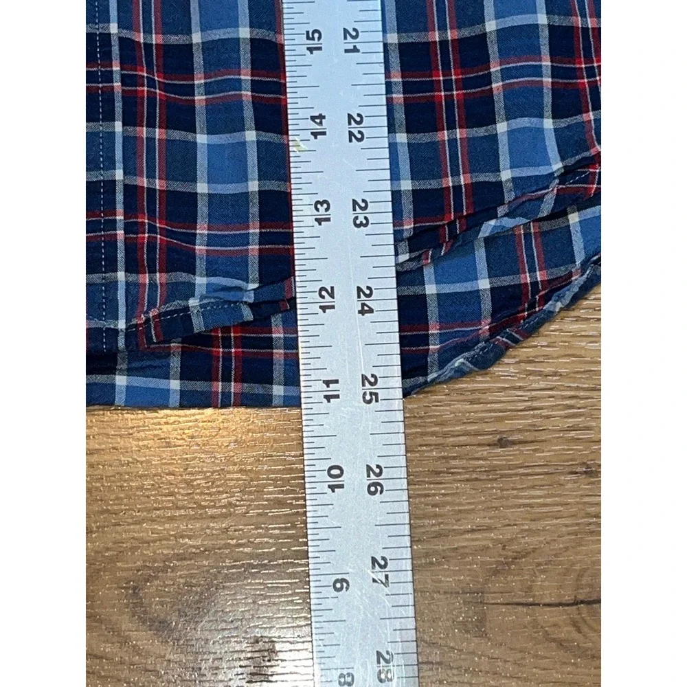 Ralph Lauren Button Down Shirt Boys L 14-16 Blue Red Plaid Short Sleeve Pony